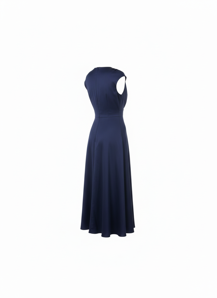 Navy Midi Dress V-Neck