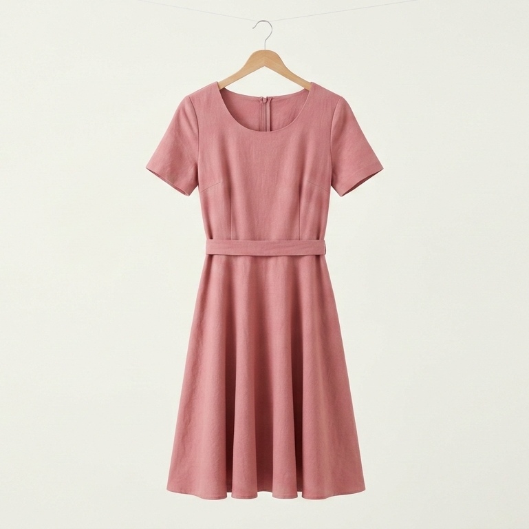 Pink Midi Dress Round Neck