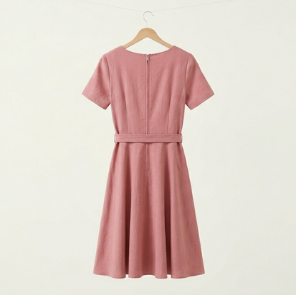 Pink Midi Dress Round Neck