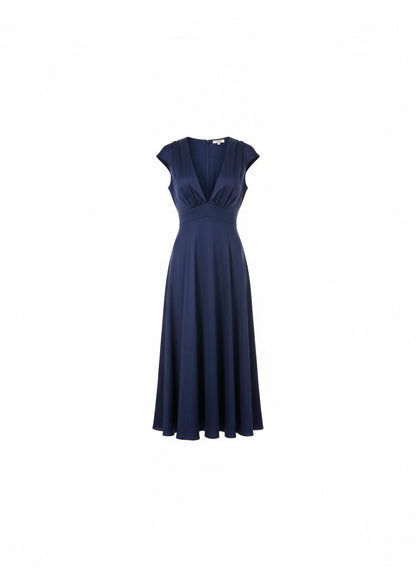 Navy Midi Dress V-Neck