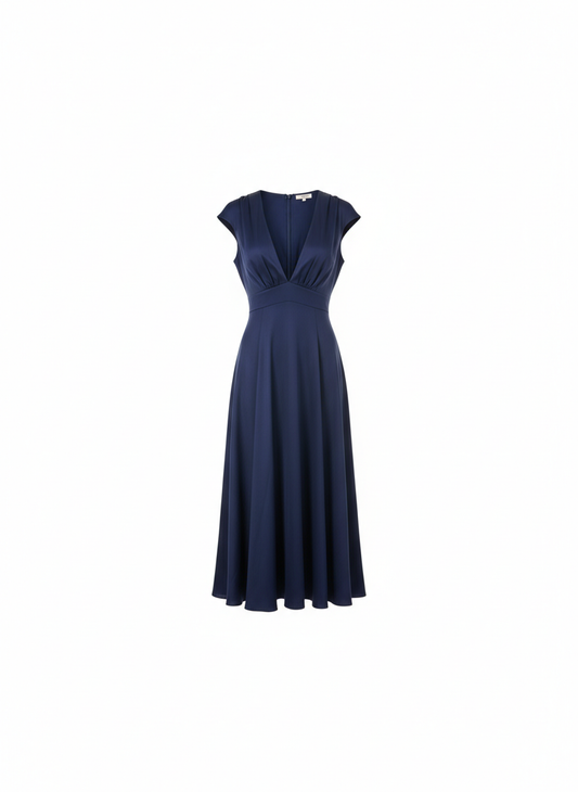 Navy Midi Dress V-Neck