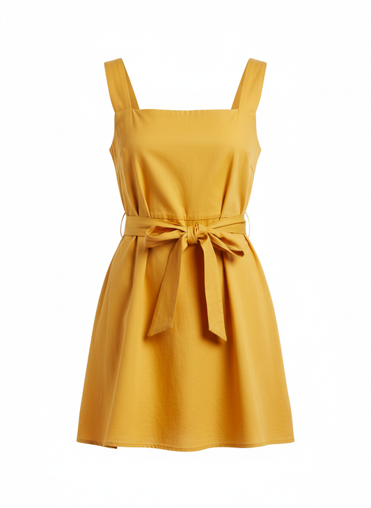 Yellow Mini Dress Tie Waist