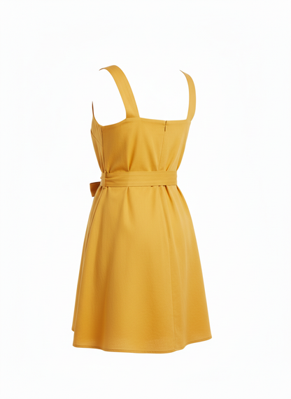Yellow Mini Dress Tie Waist